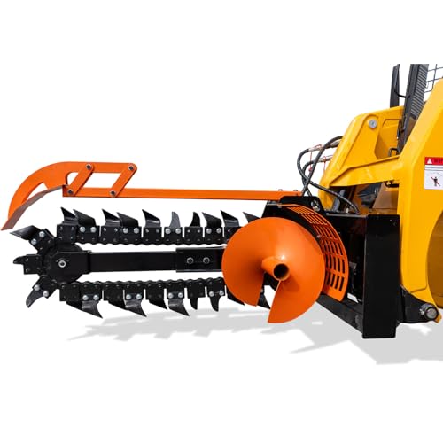 MIVA Skid Steer Trencher Attachment, Compatible with Bobcat and Most Skid Steer Loaders, Heavy Duty Steel Frame with Tungsten Carbide Teeth, for Clay Sand Rocky Soil Construction Farm Use