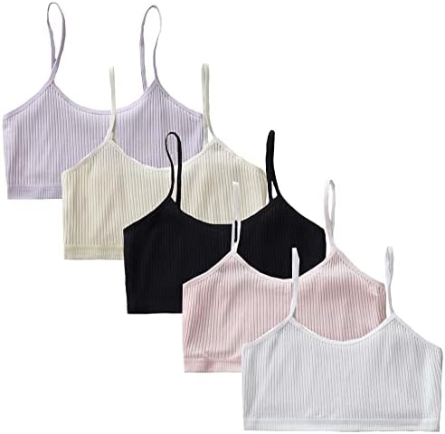 ZEILINGERY Training Bras for Girls Seamless Cami Bralettes Sports Vest,Condole Belt Girls Bra 8-12 Years (5Pack)