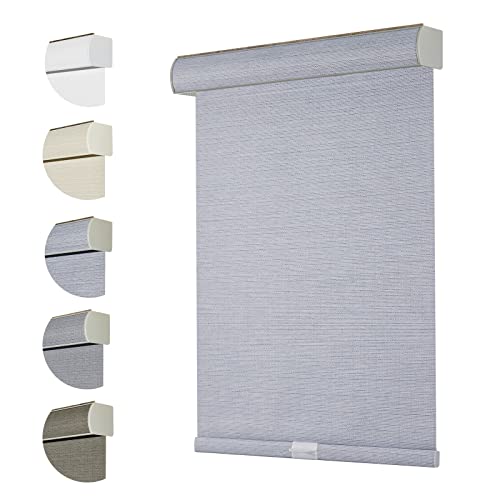 Persilux Custom Blackout Roller Blinds with Texture Fabric - UV Protection, Thermal Insulated, Cordless, For Home and Office Windows, Bluish Grey