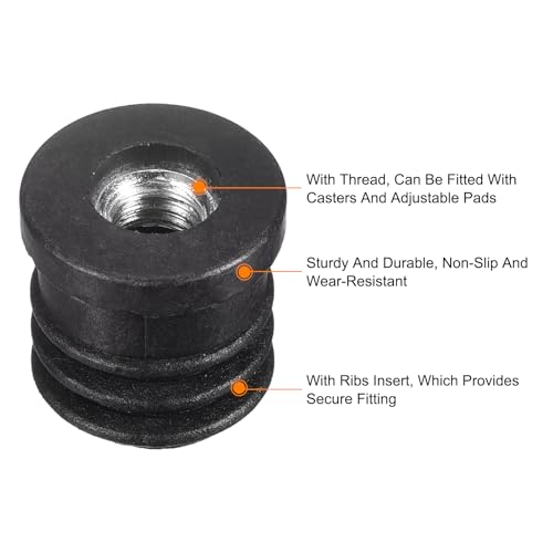 Image of uxcell 16Pcs Inserts for Round Tubes with M6 Thread, for 15mm /0.59 inch ID Round Tube, Round Black Plastic Plug Caster Insert Chair End Caps Furniture Leg Plug