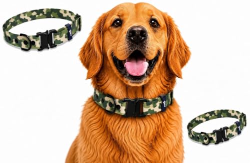 Image of Adil's Biothane Waterproof Dog Collar, Dog Leash & Collar Leash Combo | Heavy Duty TPU Coated Webbing | Adjustable Quick Release Buckle | Odour Resistant (Army Print, M-18, Collar Only)