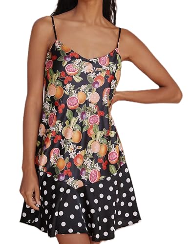 Image of NUFIWI Women Boho Graffiti Cami Mini Dress Spaghetti Strap Printed A Line Short Dress Backless Cut Out Colorful Sundress