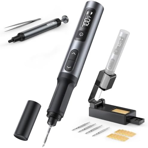 SEESII S01 Cordless Soldering Iron Kit, 10℉ Step Adjust, w/Protec...