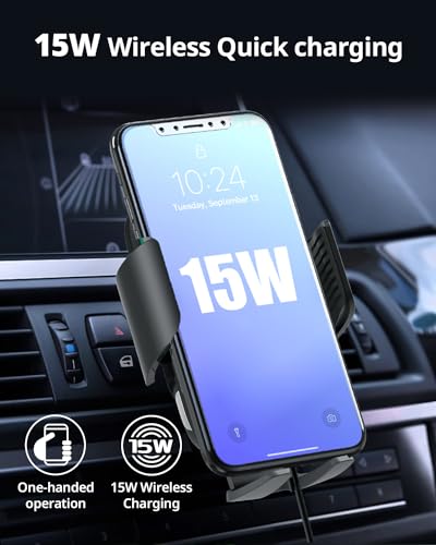 Superv Wireless Car Charger with Phone Holder Mount Fast Charging 15W Auto Clamping for Phone Air Vent Accessories