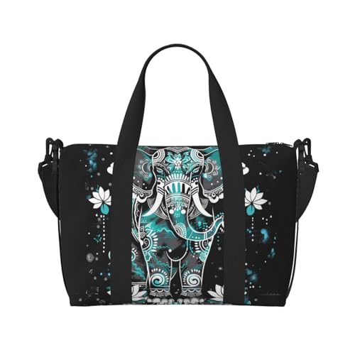 Travel Duffle Bag Ethnic Elephant Lotus Flower Weekender Overnight Bags Luggage Bag for Women Men Waterproof Sports Gym Bag Hand Bag with Shoulder Strap2