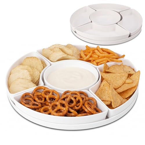 Tool & Tree Plato para aperitivos con 5 compartimentos, juego de cuencos para aperitivos, color blanco (melamina), plato de servir de 30 cm de diámetro, perfecto como frutero, caja de aperitivos y