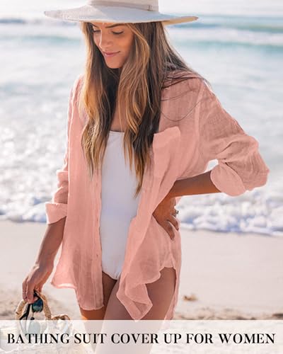 Image of CoCozy Bathing Suit Cover Ups for Women, Long Sleeve Swimwear Button Down Shirt Dress Swimsuit Bikini Beach Cover Up 2026