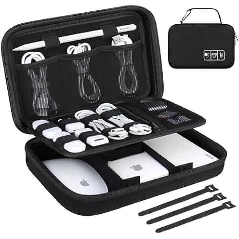 Lacdo Hard Travel Electronic Organizer Case for MacBook Power Adapter Charger, Cables, Cords, Apple Pencil, Mouse, Power Bank, USB Flash Disk, SD Cards EVA Protective Portable Accessories Bag, Black Cover