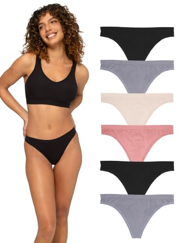 Fruit of the Loom Women's No Show Seamless Underwear, Amazing Stretch & No Panty Lines, Available in Plus Size, Thong - 6 Pack - Colors May Vary, 5