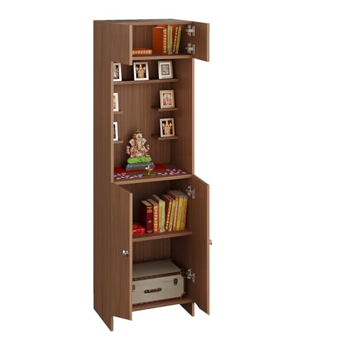 Image of FURNEASER Shivika Engineered Wood Pooja Mandir for Home | Modern Design Temple for Home & Office | Puja Stand Shelf | Prayer Cabinet Shelf (Exotic Teak)