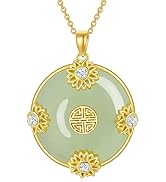 HPQQ Jade Lotus Necklace for Women 14k Gold Plated Sterling Silver Lotus/Sunflower/Rose/Mushroom ...