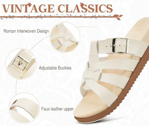 Image of KuaiLu Gladiator Sandals for Women with Comfortable Arch Support Summer Beach Walking Fisherman Slides Boho Outfits Flats Slip on Cushion Shoes Indoor Outdoor