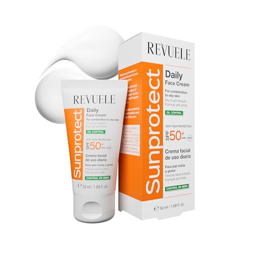 REVUELE SunProtect Crema Faciale Giorno Controllo Grasso, Crema Viso Giornaliera SPF 50+ – Protezione Solare Alta con Effetto Opacizzante, Idratante e Anti-Lucidità, per Pelli Miste e Grasse, 50 ml