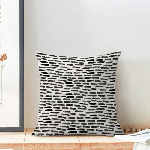CXMEIFLY Black Summer Outdoor Pillow Covers 18 x 18 Inch Set of 2 Watercolor Grey Gray Boho Striped Decor Throw Pillows Abstract Geometric Linen Farmhouse Decorative Pillowcases for Couch Bed Sofa — view 3
