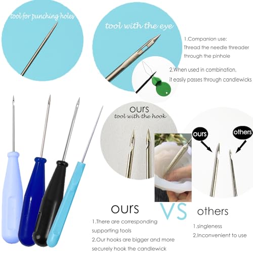 Image of 133PCS Candle Making Kits with Candle Wick Trimmer(7IN),Mold Hook Punch Needle Wick for Inserting Wick,Big Hole Long Needle,Cotton Wick with Metal Sustainer Tabs,Wick Stickers with The Little ''Tail''