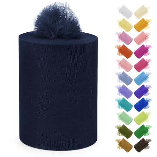 Uiopa Tul Azul Marino 15cm x 91m Rollo de Tul Cinta Decorativa Tela para Falda Tutú, Envolver Regalos, Decoración de Cumpleaños/Fiesta/Boda, Manualidades