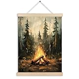 FITIE Home, Rustic Forest Campfire Camping Wall Art, Vintage Dark Mountain Nature Landscape Night Scene Canvas Wall Art Poster for Camper RV Trailer Cabin Decor, Summer Camping Decor for Campsite, 12x16 Inch