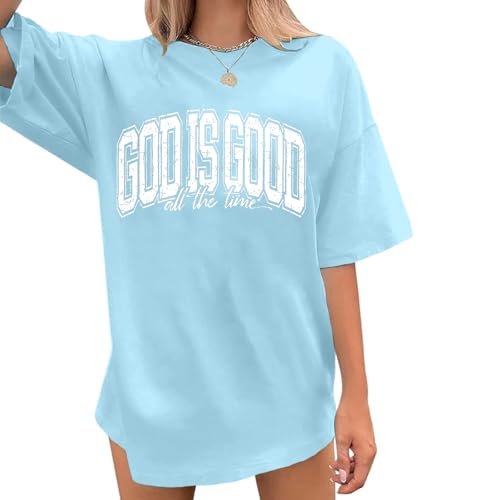 Image of Christian T Shirts for Women God is Good Shirt Oversized Jesus Religious Faith Inspirational Tshirts Bible Verse Tops