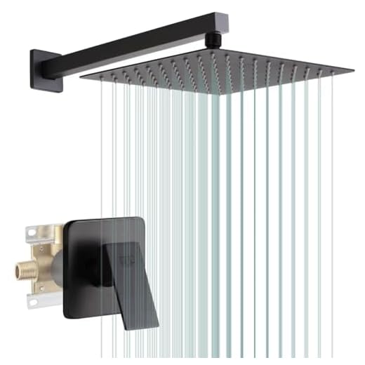 10 Inch Matte Black Shower Only Faucet Set Bathroom Rainfall Shower System with Shower Head and Handle Set Wall Mounted Single Function Mixer Shower Trim Kit with Rough-in Valve