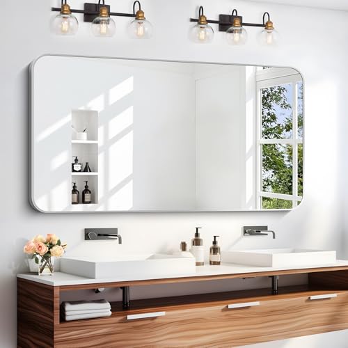 Image of DESBING 24 inch x 48 inchBathroom Mirror, Sliver Wall Mirror with Metal Frame, Decorative Rectangular Vanity Mirror for Bedroom Bathroom Living Room Entryway (Horizontal /Vertical)
