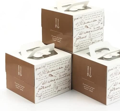 10pcs Khaki 4 Inch Cake Box Transparent Open Window Portable Puff Biscuits Chocolate Baking Packaging Carton Birthday (Khaki,15x15x12cm)