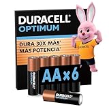 Pilas Alcalinas AA Duracell Optimum, Baterías de Alto Rendimiento 1.5V, Paquete de 6 Pilas