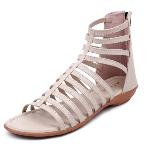 Image of TRASE Flats Gladiator With Zip Closure For Women Sandals| Gladiator High-Tops Sandals For Women | Stylish & Comfortable | College, Office, Shopping, Outdoor & Beach Wear