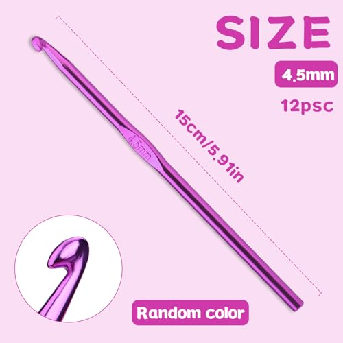 Image of UzecPk 12Pcs 4.5mm Crochet Hook, US Size 7 Aluminum Crochets Hooks Craft Yarn, Crochet Hooks Bulk Crochet Needles for Crocheting Yarn, Metal Crochet Hook for Knitting Scarf Hat