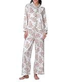 Faretumiya Women Silk Satin Christmas Pajamas Xmas Long Sleeve Sleepwear Holiday Print Two Piece Pjs Pants Set(Cake Tree White,Small)