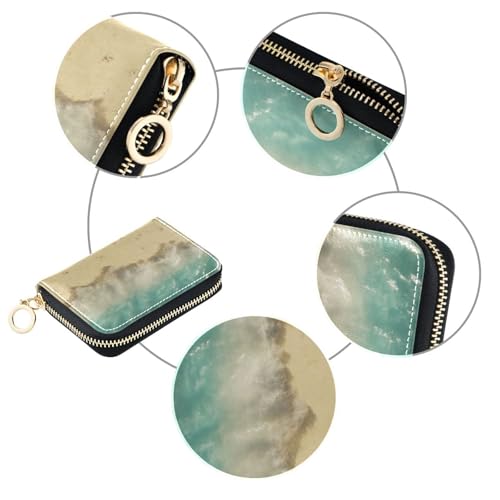 Beach Zipper Card Case Wallet for Women Single-Side Print PU Leather RFID Blocking 11 Compartments, Travel-Ready Ideal for Bags Clutches & Daily Commute3
