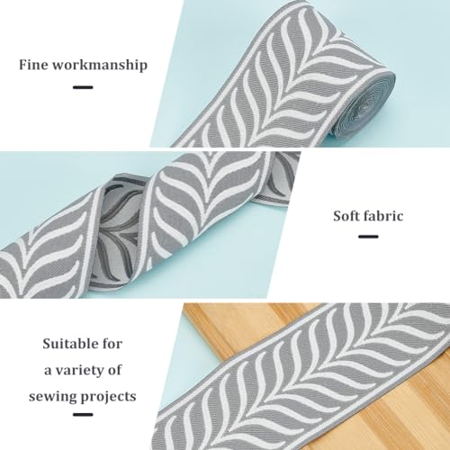 FINGERINSPIRE 5.5Yards/5M Embroidered Drapery Trim 86mm Wide Dark Gray Curtain Trim Tape Polyester Jacquard Leaf Ribbon Jacquard Woven Embroidery Trim for Your Drapes Curtains Drapery Banding Trim - Image 4