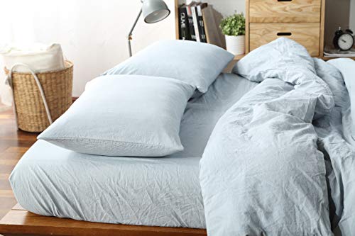 Image of F.Y.Dreams 100% Washed Cotton Duvet Cover for Weighted Blanket 80x87 inches with 16 Ties, Zipper on Long Side /Light Blue /Just Duvet Cover