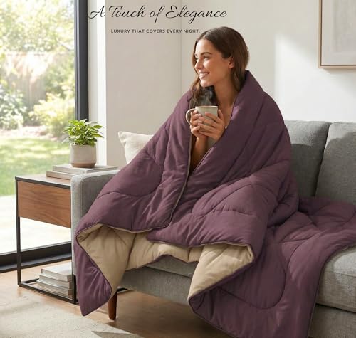 Image of VAS COLLECTIONS Double Size Cotton Reversible Comforter (228x254 cm) | 220 GSM Soft & Breathable AC Quilt | Lightweight All Season Bedding for Double Bed (Vintage Purple)