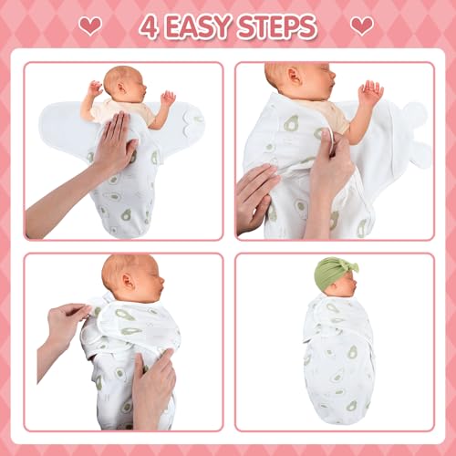 Image of Fanfanwin 5 Pack Preemie Swaddle Blanket Wrap with Hat Set, Rabbit Ears