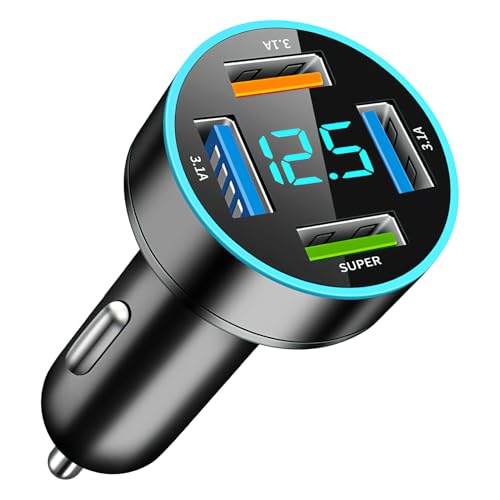 4 Port USB Car Charger Adaptor, 66W Multi Car Cigarette Lighter Phone Charger, 12V/24V USB 3.1, with Quick Charge 3.0, Compatible with Power Banks, Galaxy, Phones, Pads, iOS and Android