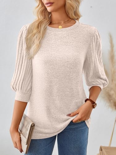 AUTOMET 3/4 Length Sleeve Womens Tops Puff Sleeve Lightweight Fall Sweaters Business Dressy Casual Work Blouses Cute T Shirts2