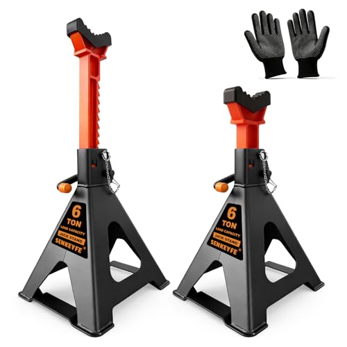 SENKEYFE 6 Ton (13,200 LBs) Jack Stands with Crossbars,Double Pin Locking,Rubber Cover,Large Foot Base,15'-22' Adjustable Height,Heavy Duty Car Jack Stands,Lifting Bus,RV,SUV,MPV,Pickup Truck,2 Pack