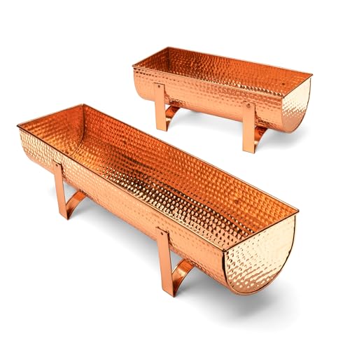 Kings County Tools Copper Window Planter Box for Indoor and Outdoor Use - 23.5” Large Rectangle Flower Pots Outdoor Planters with Water-Resistant Solid Copper - Beautiful Pots for Plants