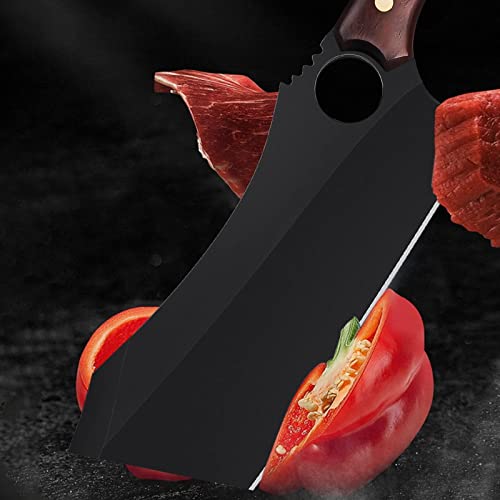 Meat Cleaver, 10 Inch Black Meat Cleaver Boning Knife, Chef Chopping Butcher Cooking Knife, High Carbon Steel Sharp Kitchen Viking Knife With Sheath Gift Box Bottle Opener For Outdoor Bbq Camping #TOP7