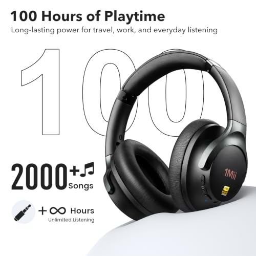 Image of 1Mii Hybrid Active Noise Cancelling Headphones for Gaming & Airplane Travel | Wireless Bluetooth 6.0 Over‑Ear Headset, Deep Bass, Custom EQ via APP, Hi‑Res Audio, 100H Playtime, Comfort Fit for Office
