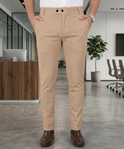 Image of Mehrang Men's Stretchable Stretchable Formal Pant Trousers | Stylish Slim Fit Men's Wear Trousers for Office or Party | Polycotton Knitted Fabric