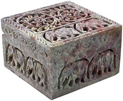 Hashcart® Marble Jewelry Box Small Decorative Box Tarot Box Stash Box |Size- 4" x 4" x 2"| Handcarved Soapstone Box Use as Jewelry Tray Ring Dish Ring Holder
