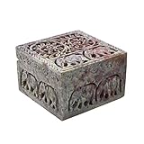 Hashcart Marble Jewelry Box Small Decorative Box Tarot Box Stash Box |Size- 4' x 4' x 2'| Handcarved Soapstone Box Use as Jewelry Tray Ring Dish Ring Holder