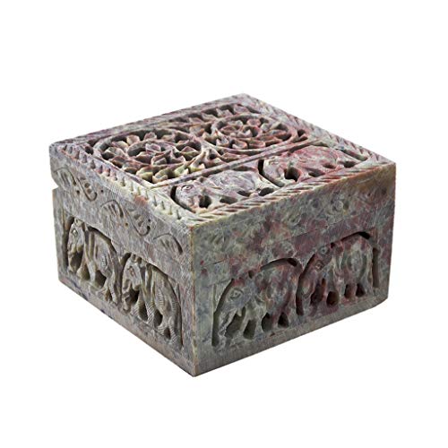 Hashcart Floral Soapstone Jewelry Organiser (4x4 inch) - Decorative Box for Home DÃ©cor - Stone Box