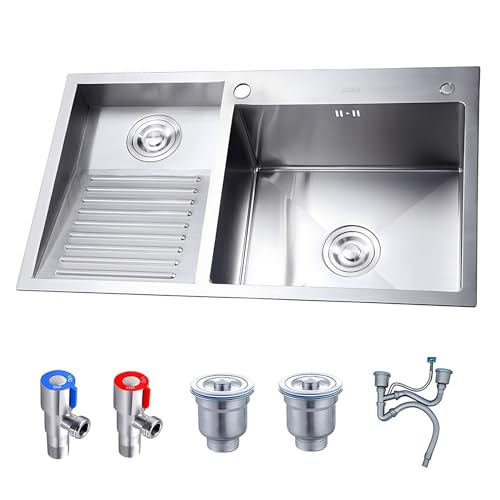 Fregadero de acero inoxidable de 4 mm de grosor, con válvula angular y kit de drenaje, gran estación de trabajo para garaje y cuarto de servicio (color: izquierda, tamaño: 80x)