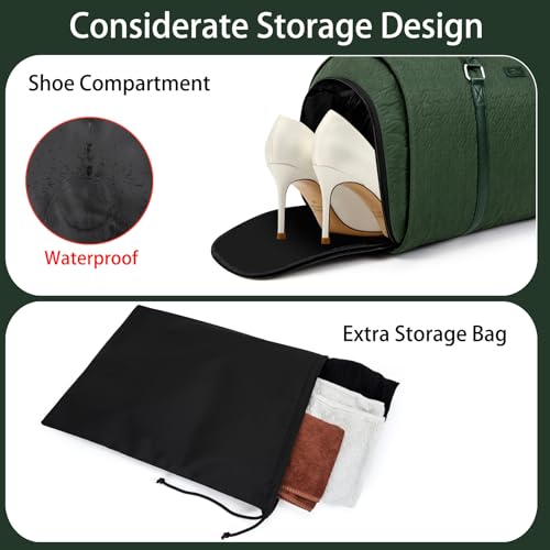 Convertible Garment Duffle Bags for Travel - Carry On Garment Bags With Toiletry Bag, Large Weekender Bags for Women Men 2 in 1 Hanging Suitcase Suit Travel Duffel Bags (Green)2