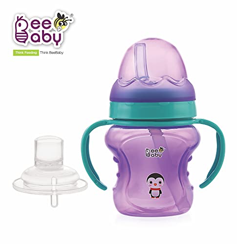 BeeBaby-2-in-1-Spout-Straw-Sippy-Cup-with-Detachable-Handle-for-9-Months-Baby-Toddler-Leak-Proof-100-BPA-Free-Easy-to-Hold-Frim-Grip-Sipper-Bottle-for-Kids-150-ml-5-oz-Violet-9-M