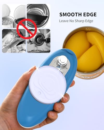 CIRCLE JOY Electric Can Opener, One-Touch Automatic Can Opening with Smooth Edges, Food Safety Handheld Battery-Operated Can Opener for Kitchen and Seniors, Battery Included/Blue - Image 6