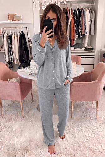 Ekouaer Womens Pajama Sets Long Sleeve Button Down 2 Piece Lounge Set - image 5