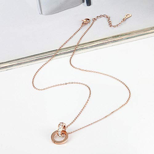 Preisvergleich Produktbild N / Kristall Digitale Halskette Doppelschnalle Weibliche Kette Weiblichen Titan Stahl Schlüsselbein Anhänger Schmuck Exquisite Design Modellierung Geschenke Für Familienliebhaber-Rose Gold Farbe